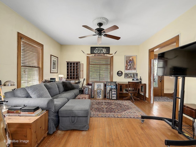 217 S Craig Pl, Lombard, IL 60148 - living area with a ceiling fan, hardwood / wood-style flooring, and an office area