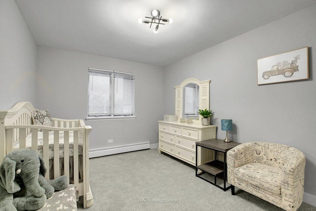 17985 Amherst Ct Unit 203, Country Club Hills, IL 60478 - bedroom featuring a baseboard radiator, baseboards, and light colored carpet