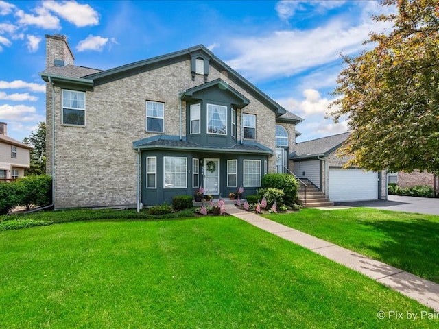 532 Kresswood Dr Unit 532, Mchenry, IL 60050 - traditional-style house featuring a chimney, driveway, a front yard, and brick siding