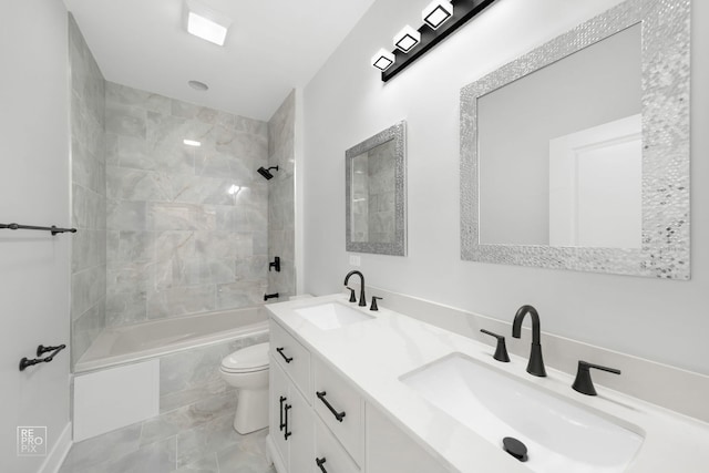4241 W Walton St, Chicago, IL 60651 - bathroom featuring shower / washtub combination, toilet, double vanity, and marble finish floors