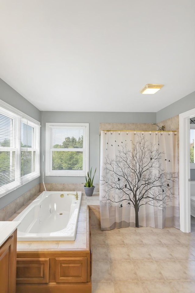 7N310 Ridge Line Rd, Saint Charles, IL 60175 - bathroom with a jetted tub, healthy amount of natural light, toilet, and curtained shower