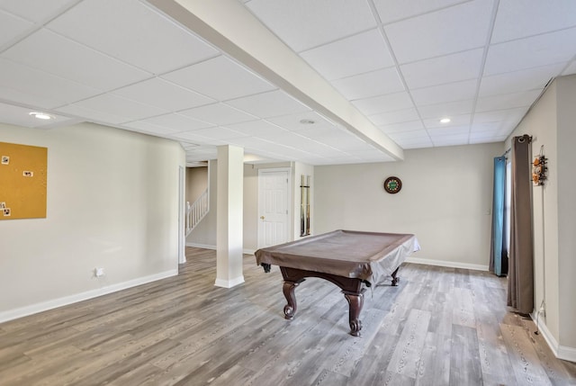 7N310 Ridge Line Rd, Saint Charles, IL 60175 - game room with a paneled ceiling, wood finished floors, baseboards, pool table, and recessed lighting