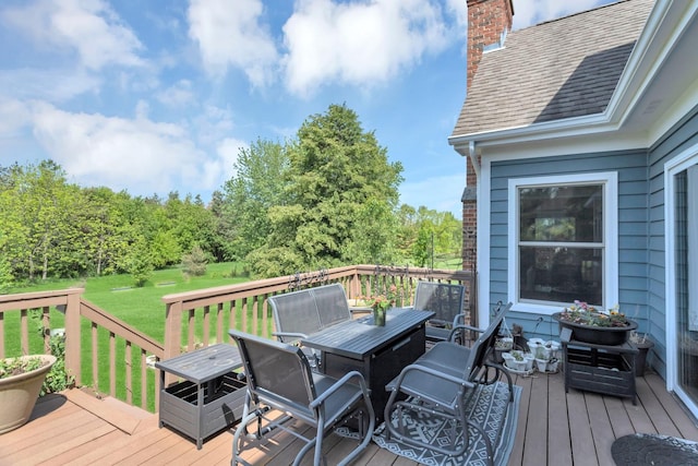 7N310 Ridge Line Rd, Saint Charles, IL 60175 - wooden deck featuring outdoor dining space and a lawn