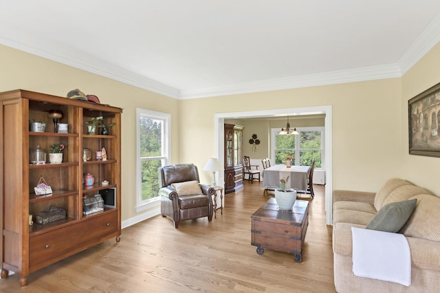 7N310 Ridge Line Rd, Saint Charles, IL 60175 - living room with crown molding, light wood-style floors, and plenty of natural light