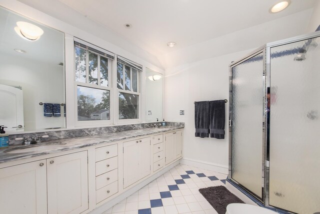 740 Wisner St, Park Ridge, IL 60068 - full bath with double vanity, a stall shower, baseboards, and recessed lighting