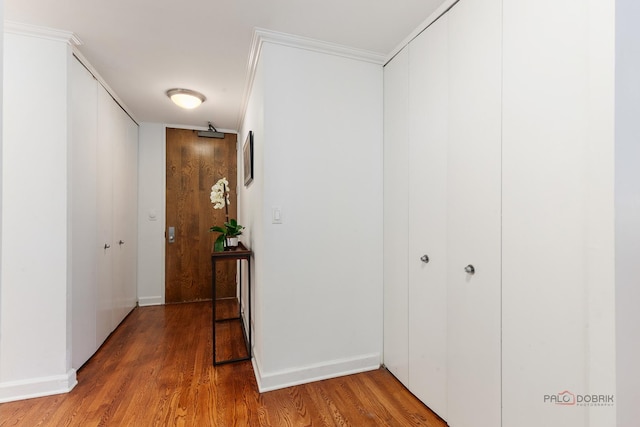 201 E Chestnut St Unit 3C, Chicago, IL 60611 - corridor with wood finished floors, crown molding, and baseboards