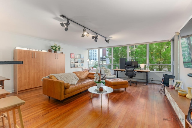 201 E Chestnut St Unit 3C, Chicago, IL 60611 - living room with rail lighting, light wood-style flooring, and a desk