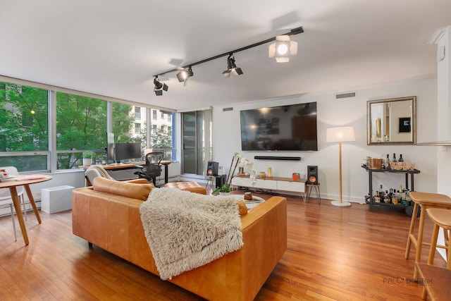 201 E Chestnut St Unit 3C, Chicago, IL 60611 - living area featuring wood finished floors and rail lighting