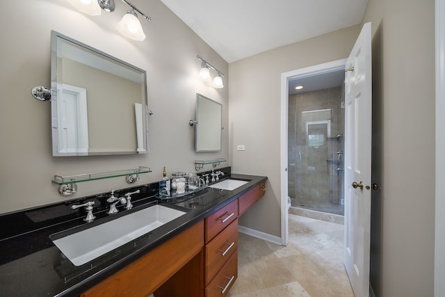 5234 Cedar Ct, Lisle, IL 60532 - full bath featuring a stall shower, double vanity, and baseboards