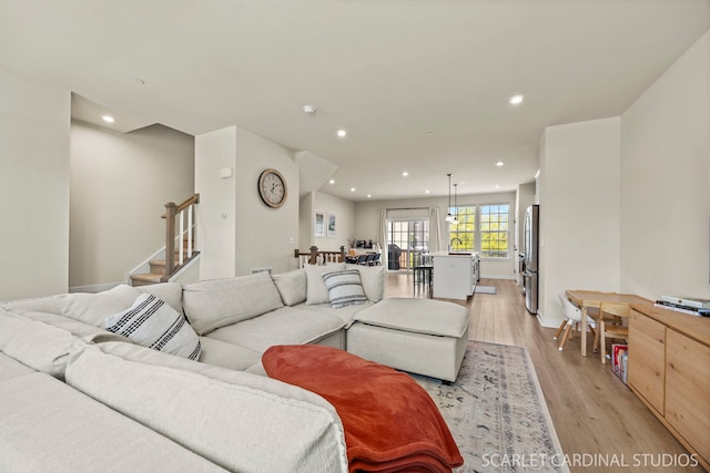 165 Canterbury Way, Lake Zurich, IL 60047 - living room featuring light wood-style floors, recessed lighting, and stairway