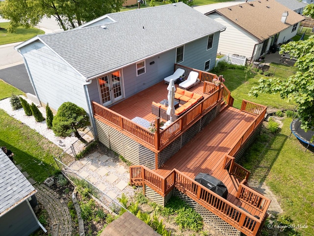 384 Glen Farm Ln, Lake Zurich, IL 60047 - rear view of property with a wooden deck, roof with shingles, and a yard