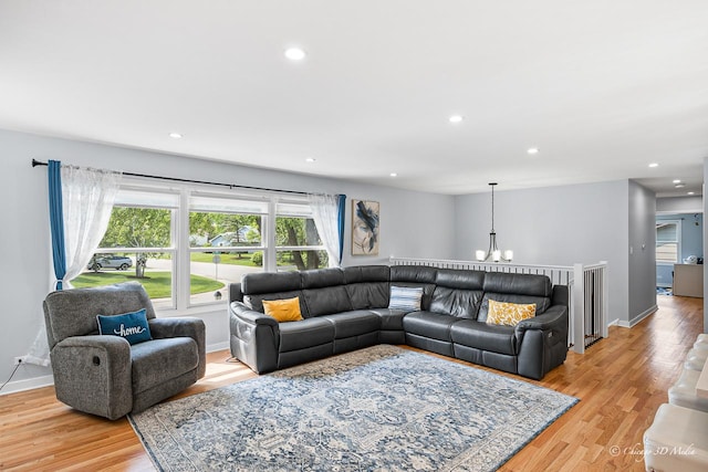 384 Glen Farm Ln, Lake Zurich, IL 60047 - living room featuring a chandelier, light wood-style floors, recessed lighting, and baseboards