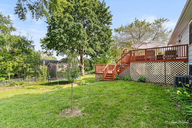 384 Glen Farm Ln, Lake Zurich, IL 60047 - view of yard featuring a trampoline, stairway, a deck, and central AC unit