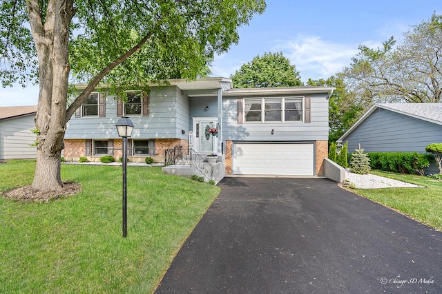 384 Glen Farm Ln, Lake Zurich, IL 60047 - split foyer home with brick siding, driveway, an attached garage, and a front yard