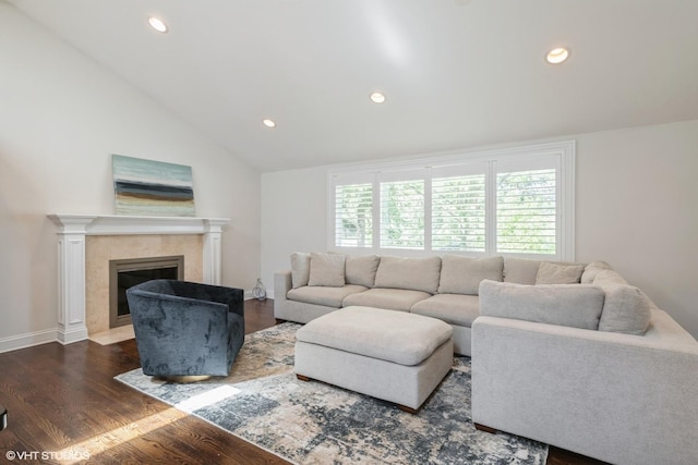 803 Pine St, Deerfield, IL 60015 - living room with wood finished floors, a premium fireplace, recessed lighting, and vaulted ceiling