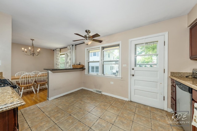 25 Olympus Dr, Naperville, IL 60540 - kitchen with healthy amount of natural light, dishwasher, a chandelier, and ceiling fan