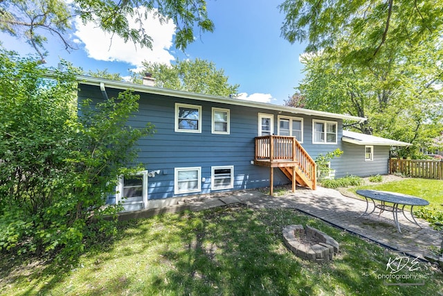 25 Olympus Dr, Naperville, IL 60540 - back of property featuring a chimney, a fire pit, and a patio