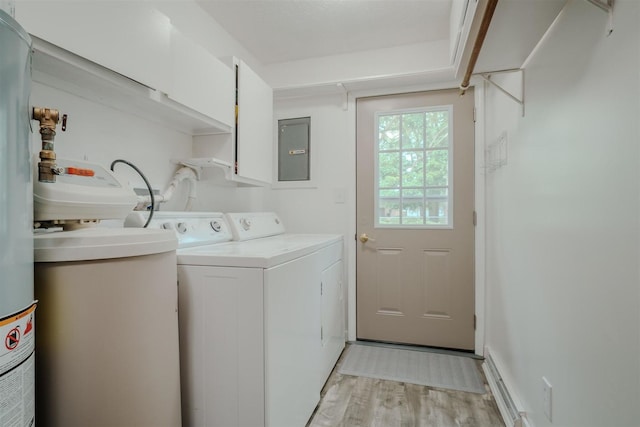 20541 E 2050 N Rd, Towanda, IL 61776 - washroom with electric panel, washer and clothes dryer, light wood-type flooring, and cabinet space
