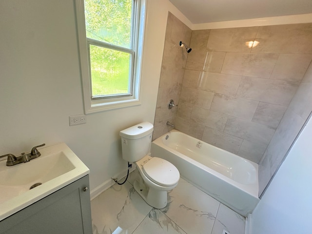 15117 2nd Ave, Phoenix, IL 60426 - bathroom with toilet, vanity, marble finish floors, baseboards, and shower / bath combination