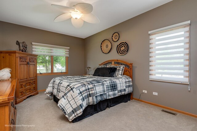 608 W N St, Peotone, IL 60468 - bedroom with light carpet, baseboards, and ceiling fan