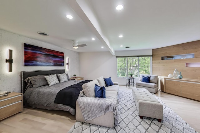 870 Woodbine Rd, Highland Park, IL 60035 - bedroom with recessed lighting, wooden walls, and light wood-style flooring