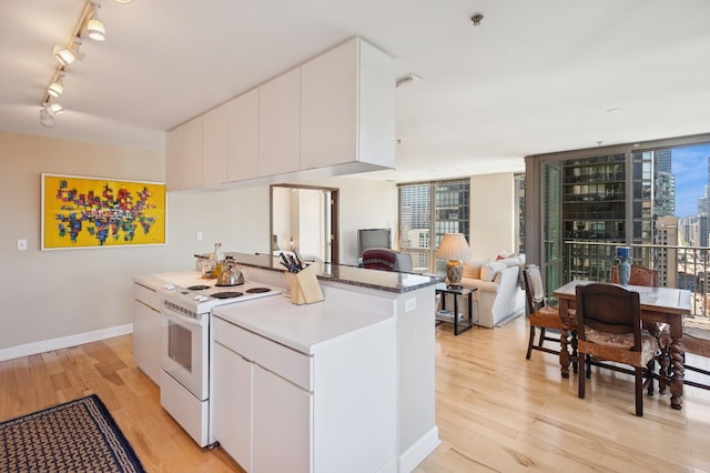 2 E Erie St Unit 2505, Chicago, IL 60611 - kitchen with white range with electric cooktop, light wood-style flooring, a center island, and healthy amount of natural light