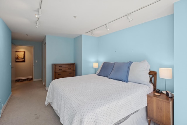 2 E Erie St Unit 2505, Chicago, IL 60611 - bedroom featuring rail lighting, light colored carpet, and baseboards