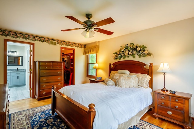 215 Hilltop Ln, Sleepy Hollow, IL 60118 - bedroom featuring a spacious closet, a closet, light wood-style floors, ensuite bath, and a sink