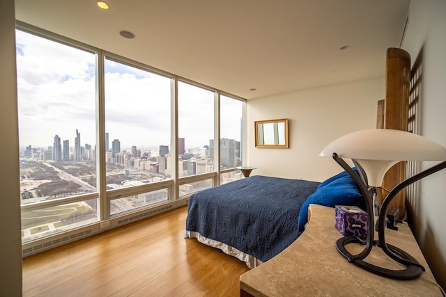 340 E Randolph St Unit 4703, Chicago, IL 60601 - bedroom with a skyline view, expansive windows, and wood finished floors