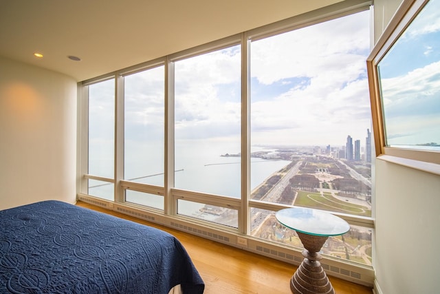 340 E Randolph St Unit 4703, Chicago, IL 60601 - bedroom with multiple windows, wood finished floors, recessed lighting, and a water view