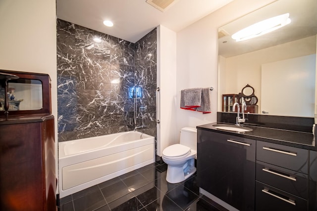 340 E Randolph St Unit 4703, Chicago, IL 60601 - bathroom featuring vanity, toilet, bathing tub / shower combination, and tile patterned flooring