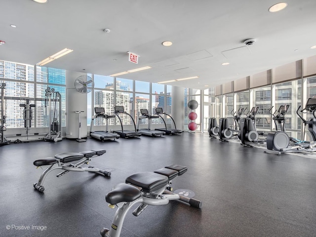 340 E Randolph St Unit 4703, Chicago, IL 60601 - exercise room featuring a city view and expansive windows