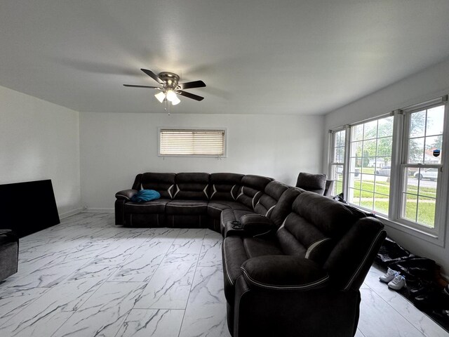 14812 S Wabash Ave, Dolton, IL 60419 - living area featuring marble finish floors and ceiling fan