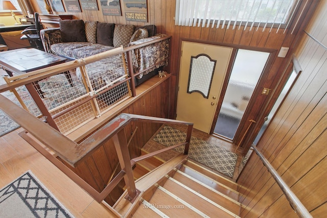 6542 S Ridge Rd, Willowbrook, IL 60527 - stairway featuring wooden walls and wood finished floors