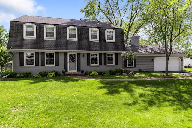 25W303 Gunston Ave, Naperville, IL 60540 - dutch colonial featuring a shingled roof, brick siding, a garage, and a front yard
