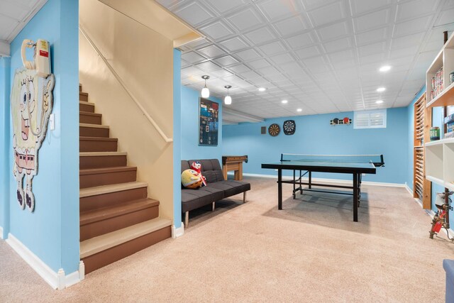25W303 Gunston Ave, Naperville, IL 60540 - rec room with carpet, recessed lighting, and baseboards