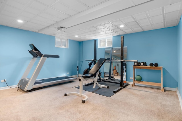 25W303 Gunston Ave, Naperville, IL 60540 - exercise room featuring carpet floors, baseboards, and recessed lighting