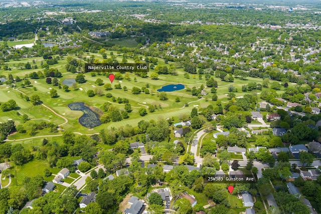 25W303 Gunston Ave, Naperville, IL 60540 - aerial view of property and surrounding area with a large body of water, a local golf course, and nearby suburban area