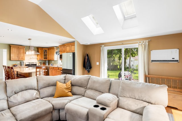 25W303 Gunston Ave, Naperville, IL 60540 - living room featuring a skylight, high vaulted ceiling, and recessed lighting