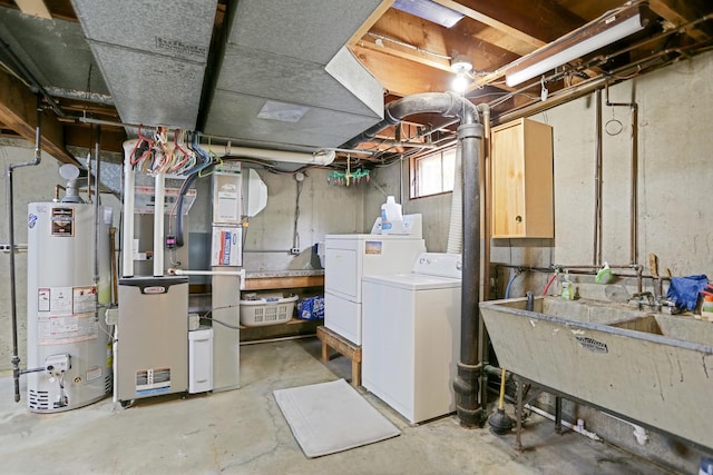 611 S 10th Ave, Saint Charles, IL 60174 - basement featuring water heater, washer and dryer, and heating unit