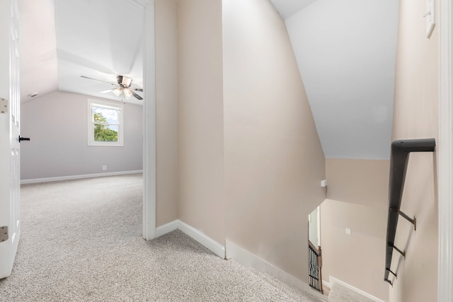 3708 W 162nd Pl, Markham, IL 60428 - stairway with lofted ceiling, carpet, and a ceiling fan