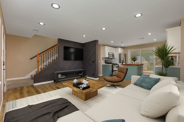 3708 W 162nd Pl, Markham, IL 60428 - living room with light wood-style floors, stairs, and recessed lighting
