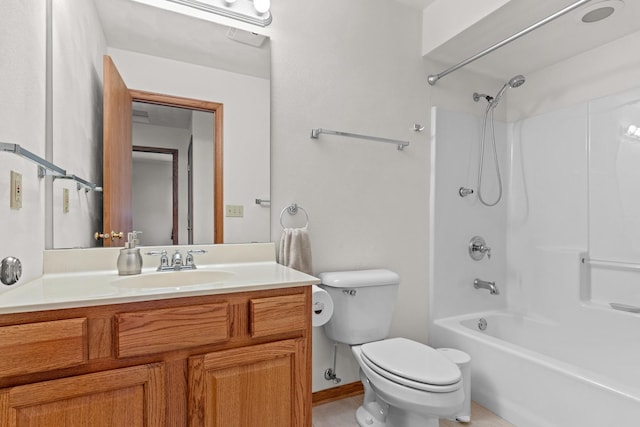 12169 Ayrshire Ln, Loves Park, IL 61111 - bathroom with toilet, shower / bathtub combination, vanity, baseboards, and tile patterned flooring