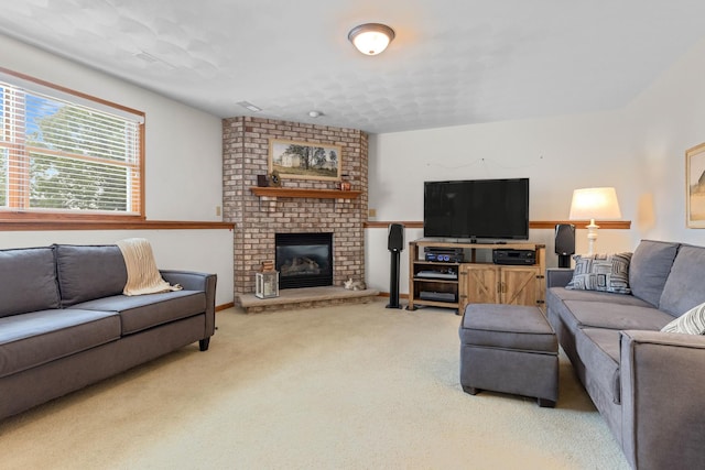 12169 Ayrshire Ln, Loves Park, IL 61111 - carpeted living room featuring a brick fireplace