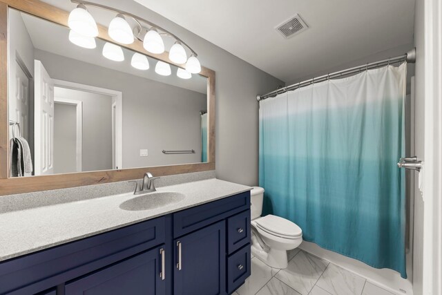 1284 Mcdole Dr, Sugar Grove, IL 60554 - full bath featuring vanity, toilet, marble finish flooring, and a shower with shower curtain
