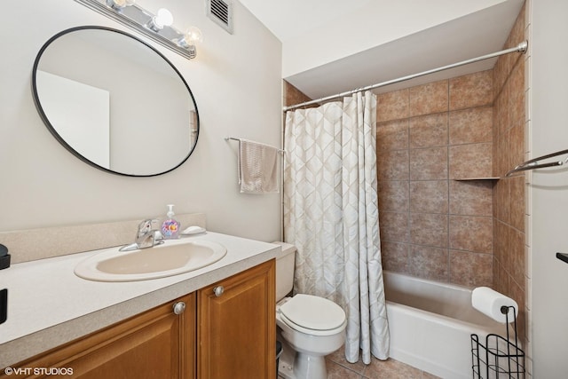 20 N Tower Rd Unit 3G, Oak Brook, IL 60523 - bathroom featuring vanity, toilet, shower / bath combination with curtain, and tile patterned floors