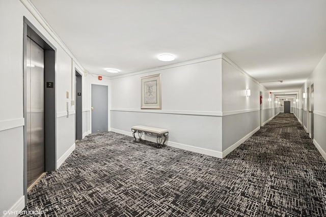 20 N Tower Rd Unit 3G, Oak Brook, IL 60523 - hall featuring elevator, dark colored carpet, and baseboards