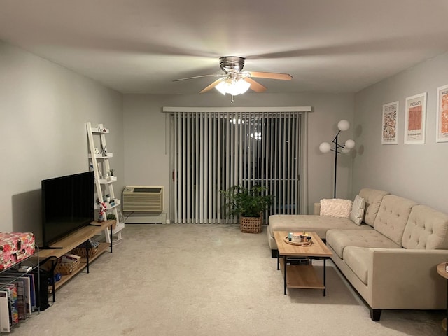 1188 Royal Glen Dr Unit 211, Glen Ellyn, IL 60137 - living room with a ceiling fan, carpet flooring, and a wall unit AC