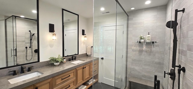 532 W Merri Oaks Rd, Barrington Hills, IL 60010 - full bath featuring a stall shower, double vanity, and recessed lighting