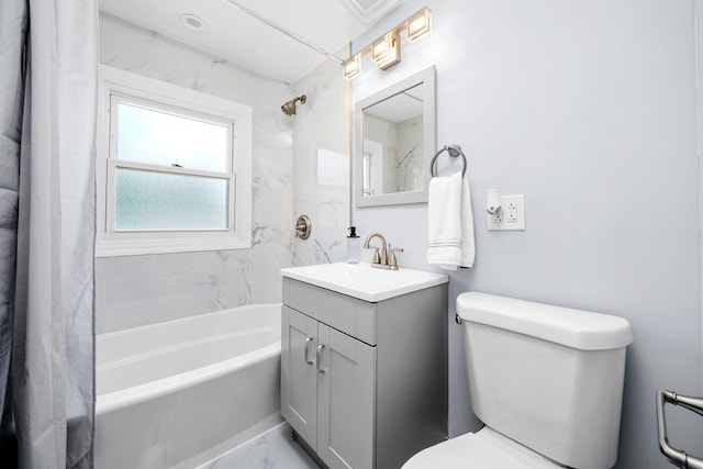 473 W Verret St, Elmhurst, IL 60126 - full bathroom featuring vanity, shower / bathtub combination with curtain, toilet, and marble finish floors
